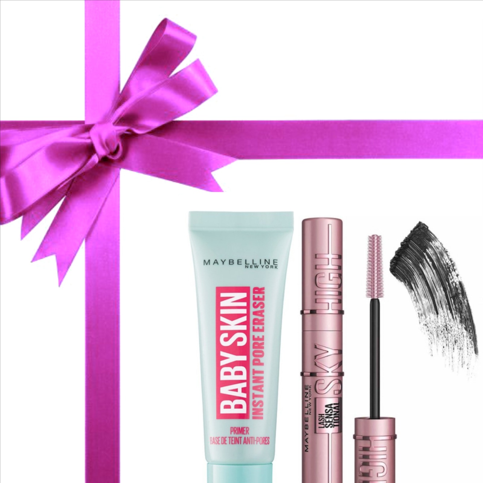 پک آرایش اقتصادی میبلین Maybelline اورجینال ریمل اسکای های با پرایمر بیبی اسکین بسته 2 عددی
