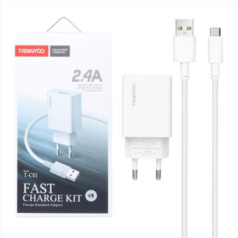 شارژر دیواری 12W فست تک پورت TRANYOO مدل T-C01 به همراه کابل شارژ Type-C - سفید