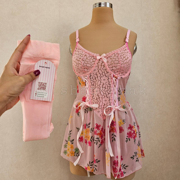 لباس خواب فنردار و جورابدار کد 8001