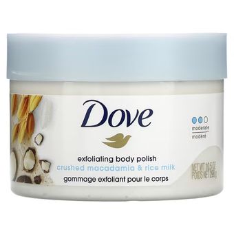 اسکراب لایه بردار بدن داو Dove حاوی عصاره شیر برنج و ماکادمیا حجم 298 گرم
