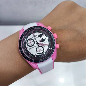 ساعت امگا سواچ بند رابر ماه صورتی MoonSwatch سوپر مستر کوالیتی