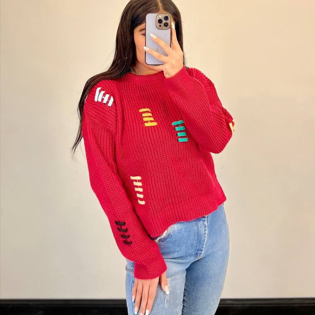 بلوز بافت زنانه آکریلیک طرح بند بندی