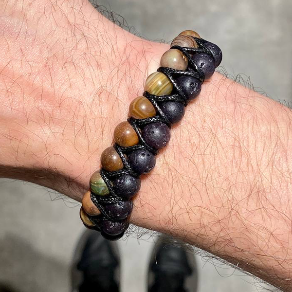 دستبند دو ردیفه عقیق سلیمانی و لاوا