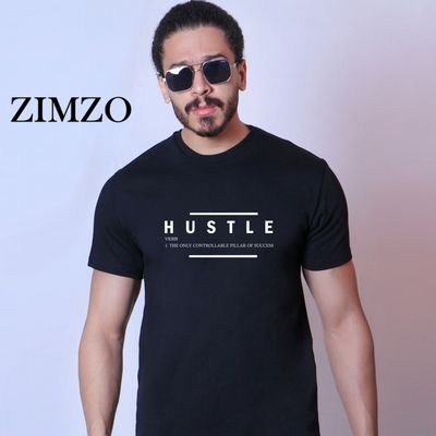 تیشرت مشکی مردانه مدل HUSTLE