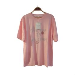 تیشرت نخ پنبه نگینی زنانه دخترانه وارداتی رنگ صورتی