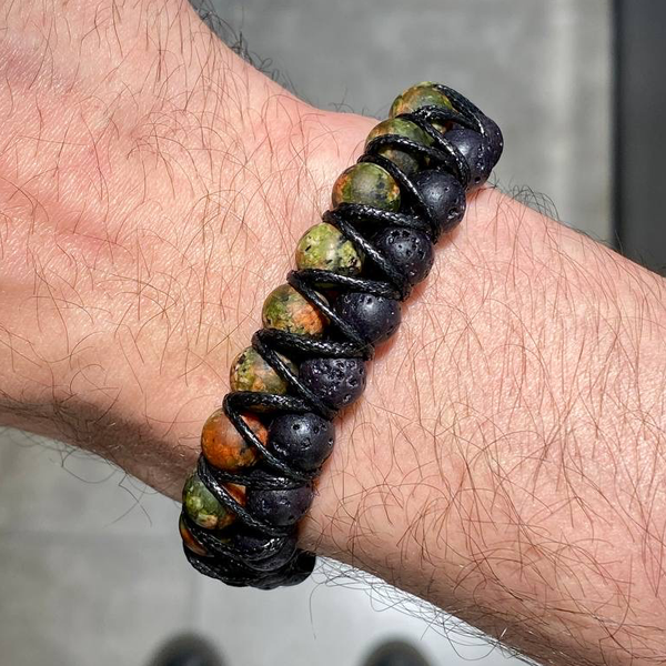 دستبند دو ردیفه سرپانتین سبز و لاوا