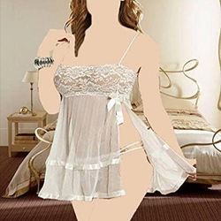 لباس خواب کوتاه گیپوری 405 سفید به همراه شورت هدیه