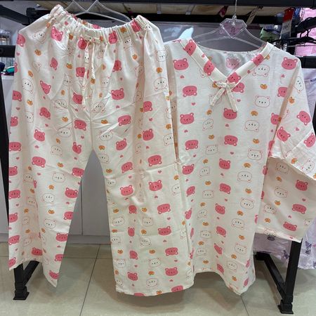 ست لباس خواب دوتیکه نخی استین بلند بیگ سایز