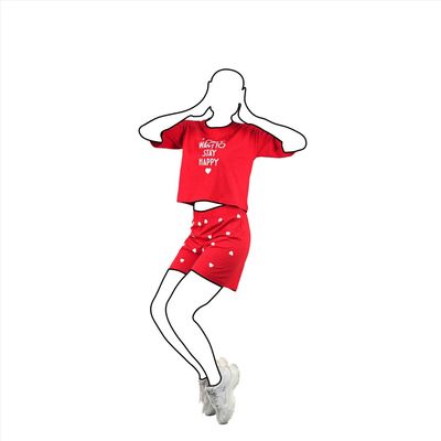 کراپ و شورتک پنبه ای زنانه طرح دار رنگ قرمز