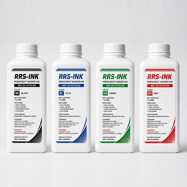 جوهر شارژ ماژیک رنگ ثابت و صنعتی RRS-INK – حجم 1 لیتر (ضد آب و زود خشک)