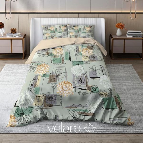 سرویس روتختی پارچه ترک برند ولارا طرح گل و گیاه کد R 112