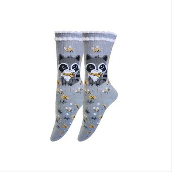 جوراب نخی ساق دار زنانه طرح راکون طوسی