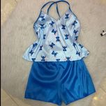 ست ساتن تاپ و شورتک یقه گیپور