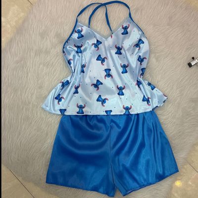 ست ساتن تاپ و شورتک یقه گیپور