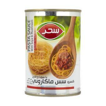 کنسرو سس ماکارونی با سویا و قارچ سحر 400 گرمی