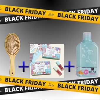 بسته بهداشتی و آرایشی شامپو موهای فر و رژ لب و برس بامبو مدل 3 عددی