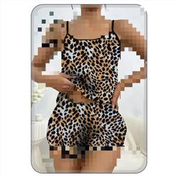 ست تاپ و شورتک پلنگی راحتی کد رنگ 1