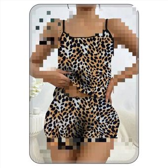 ست تاپ و شورتک پلنگی راحتی کد رنگ 1