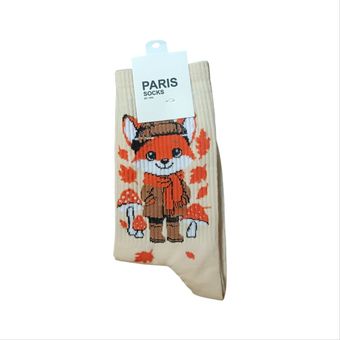 جوراب نخی ساق بلند زنانه طرح پاییزی روباه