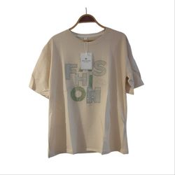 تیشرت نخ پنبه نگینی زنانه دخترانه وارداتی Fashion رنگ فیلی فریسایز
