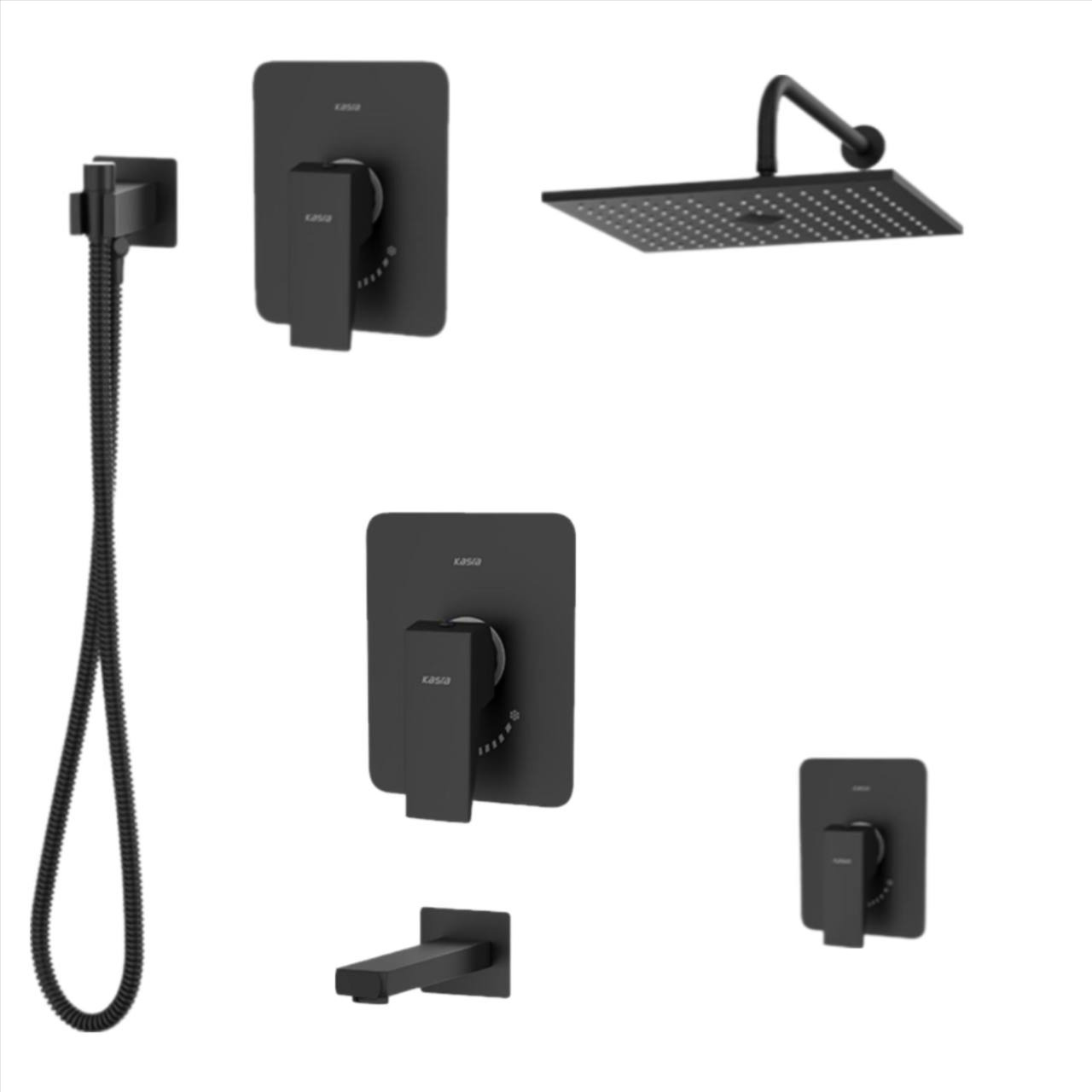 ست شیرآلات کسری مدل دامون توکار مشکی مات مجموعه 6 عددی(دوش تیپ1 با زویی دیواری شیر روشویی شیر توالت)