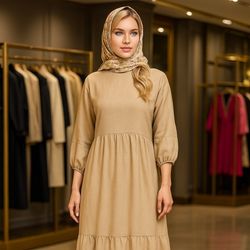 پیراهن ساحلی مدل سایه جنس صوفیا رنگ نخودی