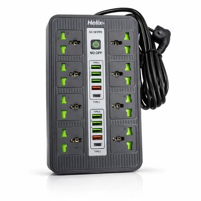 چندراهی برق 8 پریز + 8 USB | فست شارژ + Type‑C | کابل 2 متری | کلید ایمنی
