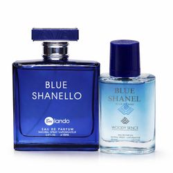 ادو پرفیوم مردانه بایلندو مدل Blue Shanello حجم 100 میل به همراه عطر جیبی مردانه وودی سنس مدل بلوشنل حجم 30 میل