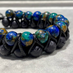 دستبند دو ردیفه سرپانتین آبی و لاوا