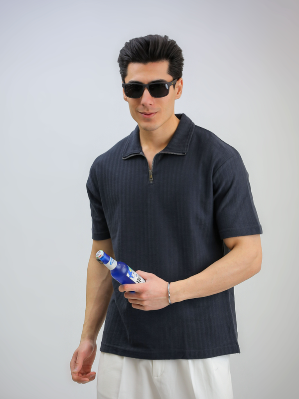 تیشرت یقه شکاری نیم زیپ