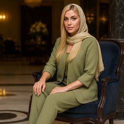 ست مانتو شلوار مدل ساحل رنگ سدری