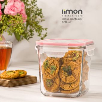 ظرف شیشه ای مربع دربدار 860 میل لیمون