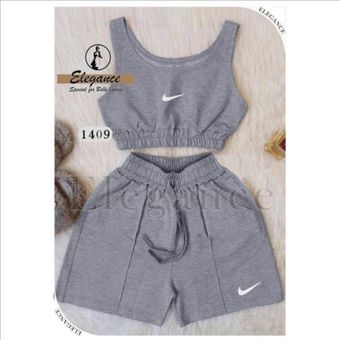 ست نیمتنه و شلوارک اسپرت زنانه ملانژ پنبه الگانس نایکی