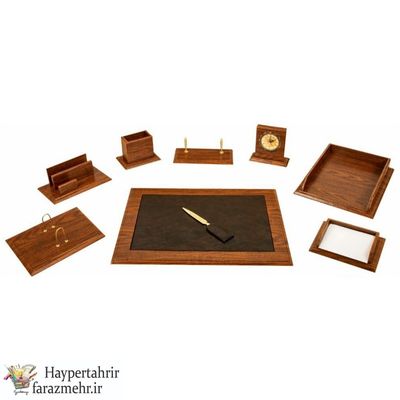 سرویس رومیزی چرمی 8 پارچه قائم کد 509 رنگبندی (قهوه ای-مشکی-سفید )