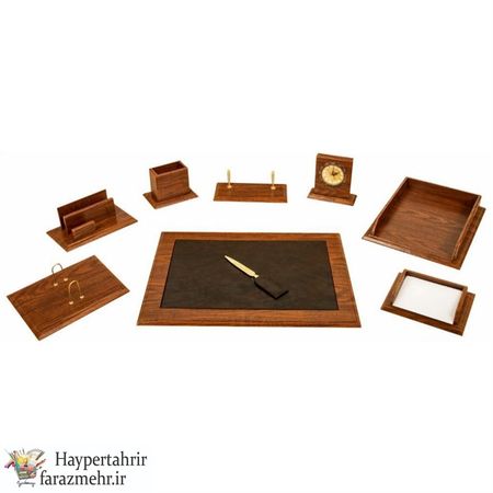 سرویس رومیزی چرمی 8 پارچه قائم کد 509 رنگبندی (قهوه ای-مشکی-سفید )