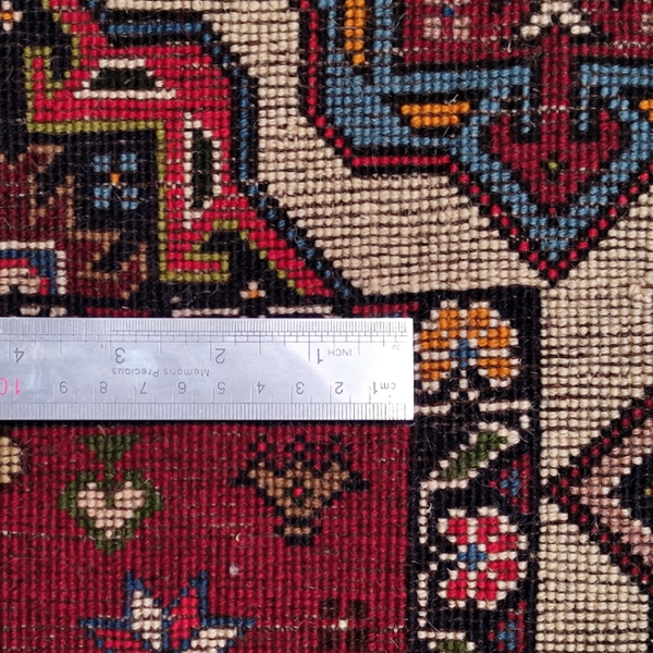 فرش دستباف سایز چهارمتری زمینه لاکی (تمام پشم یلمه طرح مدالی) کد 6085