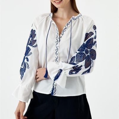 شومیز گلدوزی زنبق آبی ترک