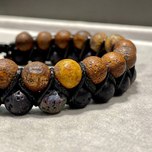 دستبند دو ردیفه جاسپر چوبی و لاوا