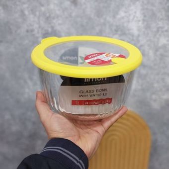 کاسه گرد شیشه ای شیاردار 970 میل لیمون زرد