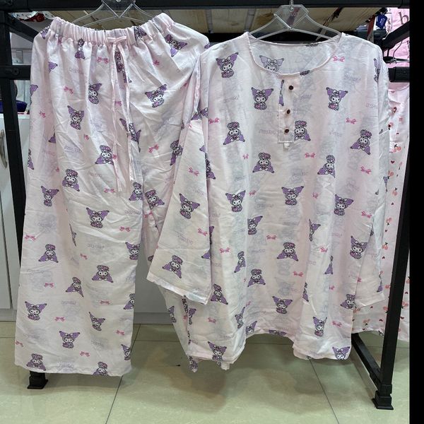 ست لباس خواب دو تیکه پیراهن شلوار نخی کد 3