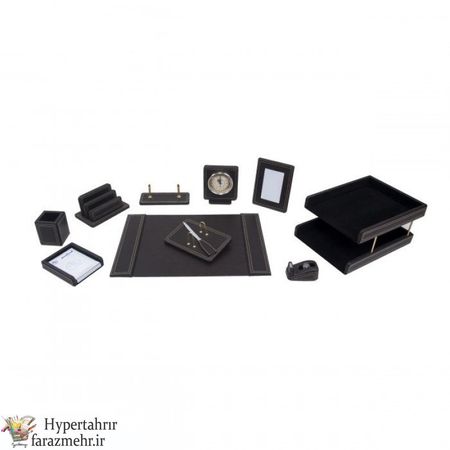 سرویس رومیزی اداری  چرمی 12پارچه  قائم کد 612 رنگ (قهوه ای-مشکی)