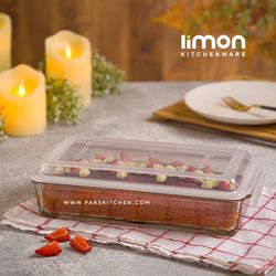 ظرف شیشه ای مستطیل دربدار 1.4 لیتر لیمون