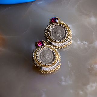 گوشواره سکه یک ریالی (سرخابی)