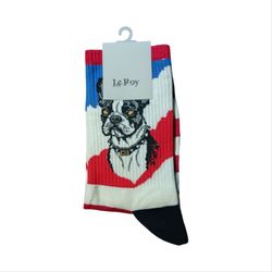 جوراب ساق بلند نخ پنبه طرح سگ بولداگ با پرچم آمریکا کد 1