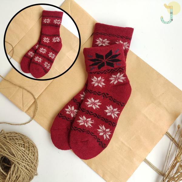 جوراب نیم ساق حوله ای زنانه لبه برگردان طرحدار وارداتی