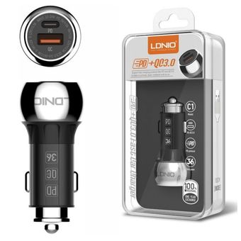 شارژر فندکی فست شارژ LDNIO C1 36W PD+QC3 + کابل Type-C