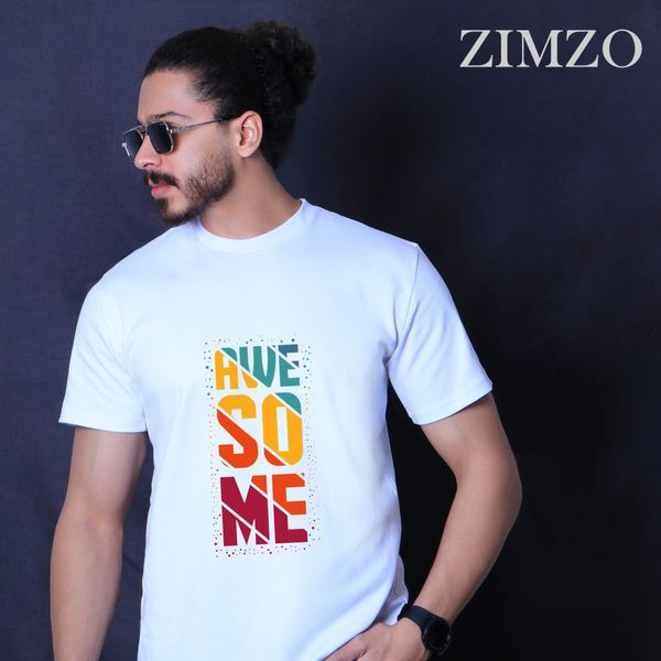 تیشرت سفید مردانه مدل AWESOME