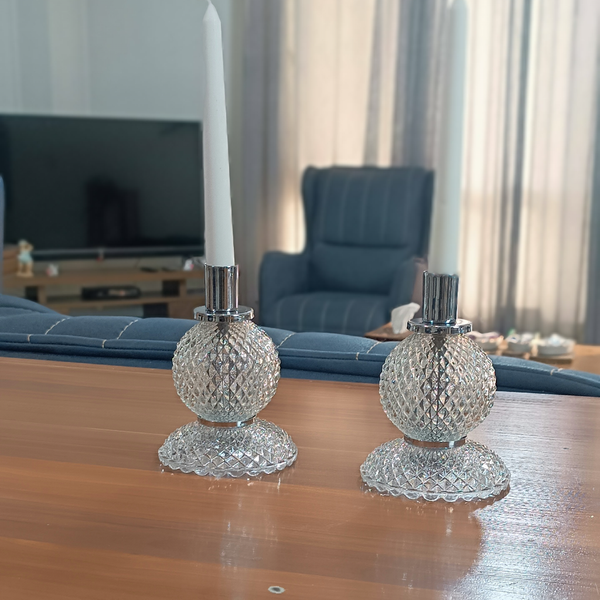 شمعدان رومیزی کریستال گوی کفی شیشه ای ارسال رایگان