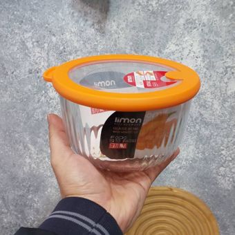 کاسه گرد شیشه ای شیاردار 970 میل لیمون پرتقالی