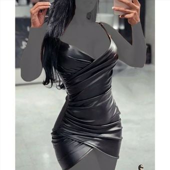 تونیک مجلسی چرمی زنانه مشکی کد 2029